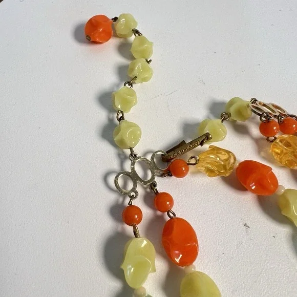 Retro 1960s Colorful West German Vintage Beads Multi Strand Yellow Orange Green - Picture 5 of 8